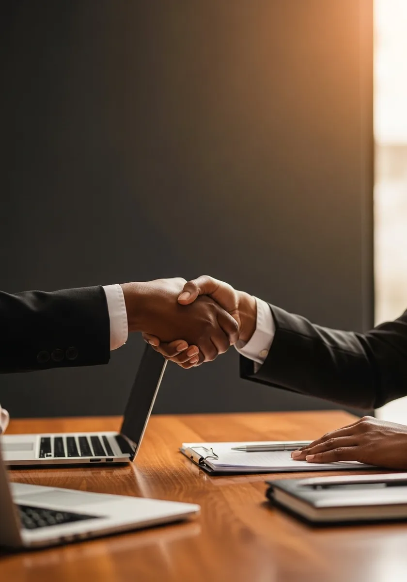 A confident handshake between an Exquode consultant and a client
