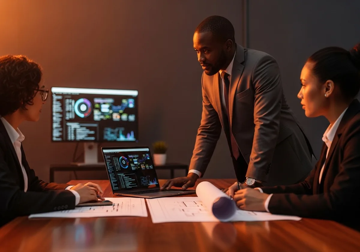 Exquode consultants reviewing a technology roadmap with a client