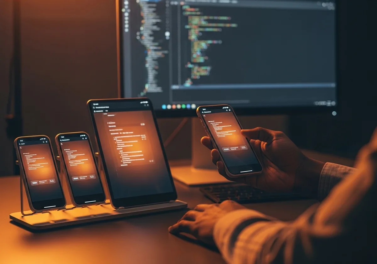 An Exquode engineer testing a mobile app on real devices